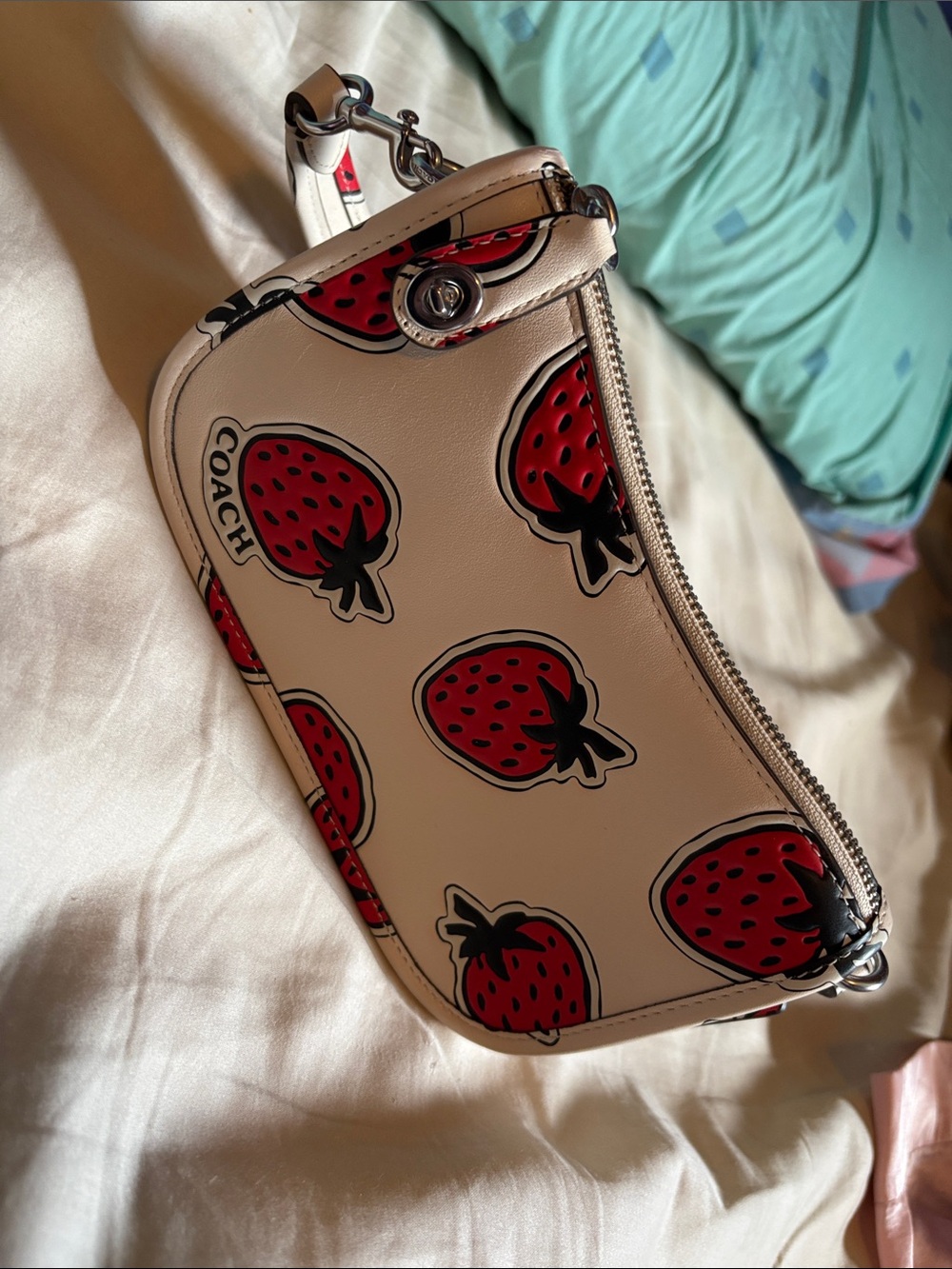 Coach Strawberry Print Mini Wristlet - White & Red